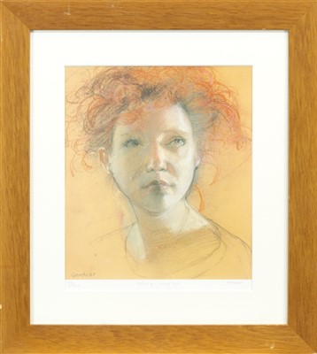 Lot 667 - PORTRAIT OF A YOUNG GIRL, A PRINT BY SANDIE GARDNER