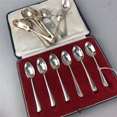Lot 143 - A CASED SET OF SIX SILVER SPOONS ALONG WITH OTHER LOOSE SILVER SPOONS