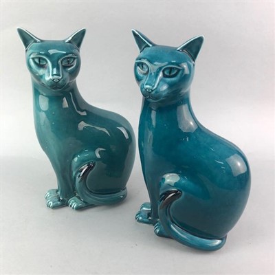Lot 208 - A PAIR OF POOLE POTTERY FIGURES OF CATS AND OTHER CERAMICS