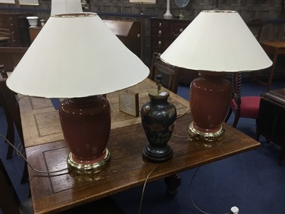 Lot 219 - A PAIR OF 20TH CENTURY TABLE LAMPS AND ANOTHER LAMP