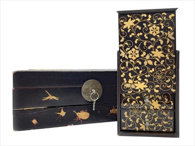 Lot 1041 - A JAPANESE LACQUERED LAP DESK AND ANOTHER BOX