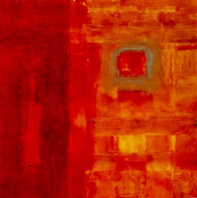 Lot 636 - COMPOSITION IN RED, A MIXED MEDIA BY TOMMY FITCHET