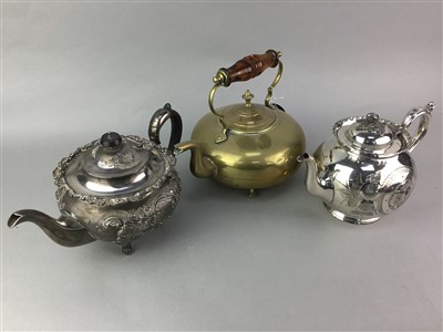 Lot 161 - A LOT OF THREE VICTORIAN BOX IRONS, KETTLE AND PLATED POTS