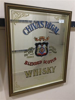 Lot 168 - A LOT OF THREE WHISKY ADVERTISING MIRRORS AND A CERAMIC TILE