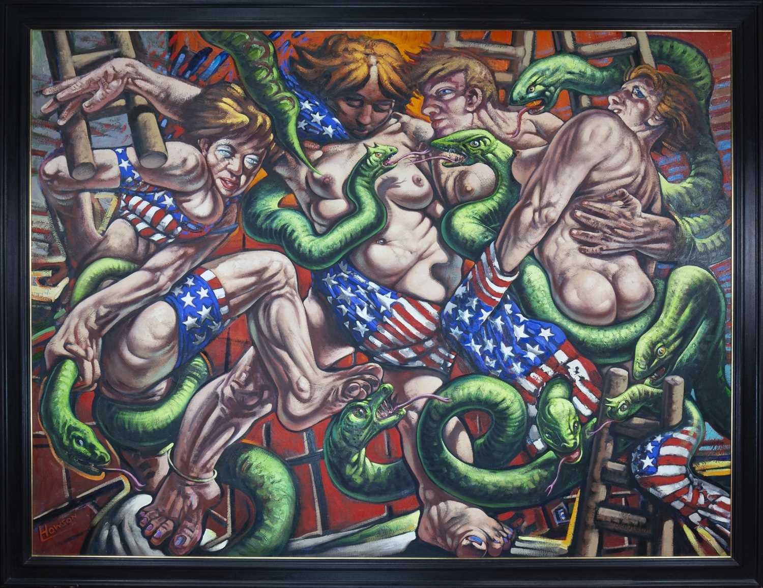 Lot 712 - WOMEN OF AMERICA, AN OIL BY PETER HOWSON