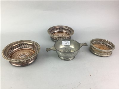 Lot 314 - A PEWTER QUAICH AND OTHER SILVER PLATED WARES
