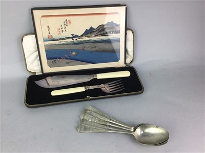 Lot 239 - A COLLECTION OF VINTAGE DOLLS, PLATED CUTLERY AND JAPANESE WOODBLOCK PRINT