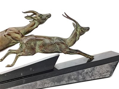 Lot 843 - AN ART DECO STYLE BRONZED GROUP OF TWO ANTELOPE
