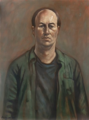 Lot 677 - PORTRAIT OF ANTHONY TEAGUE, AN OIL BY PETER HOWSON
