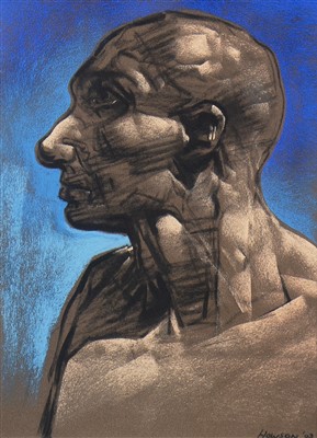 Lot 637 - HEAD IN PROFILE, A PASTEL BY PETER HOWSON