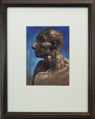 Lot 637 - HEAD IN PROFILE, A PASTEL BY PETER HOWSON