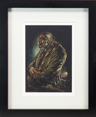 Lot 672 - SORROW, A CRAYON DRAWING BY PETER HOWSON