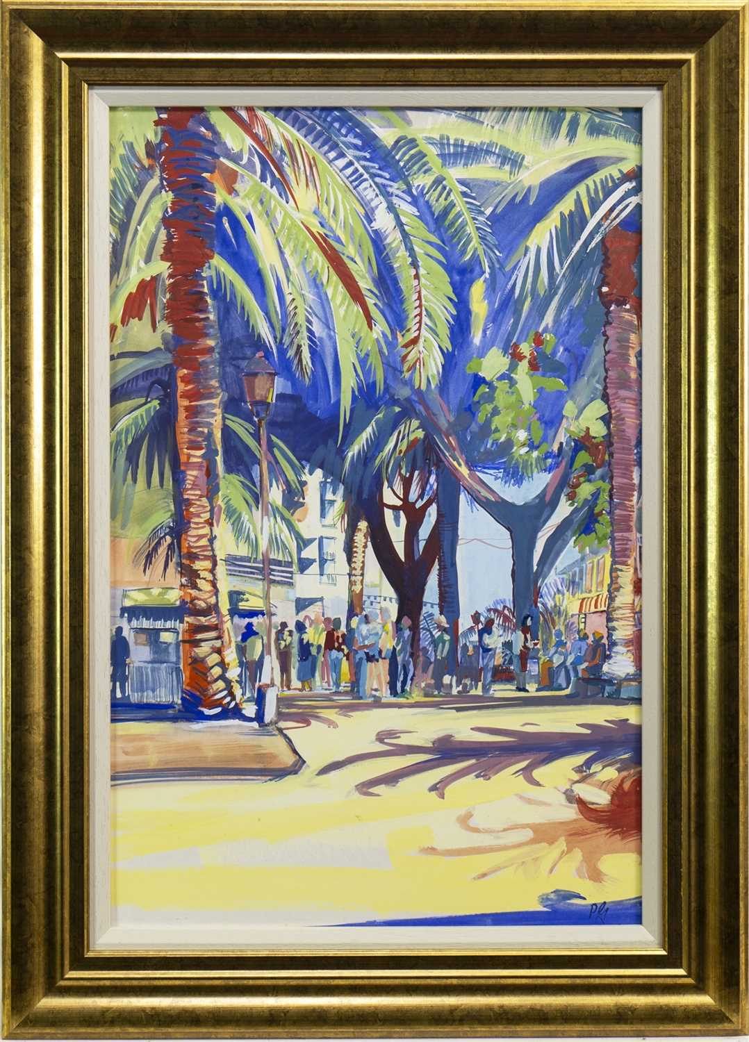 Lot 716 - TROPICAL STREET SCENE, A GOUACHE BY PETER GRAHAM