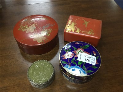 Lot 328 - A CLOISONNE CIRCULAR BOX AND THREE OTHERS
