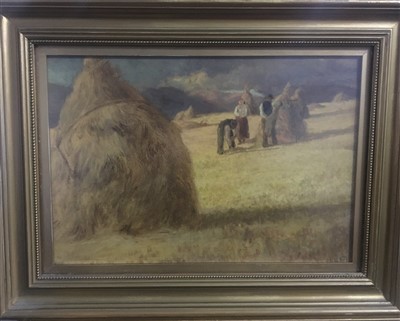 Lot 511 - HARVEST TIME, AN OIL BY ALEXANDER KELLOCK BROWN