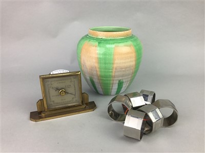 Lot 123 - A SHELLEY ART DECO VASE, DECO BAROMETER AND NAPKIN RINGS