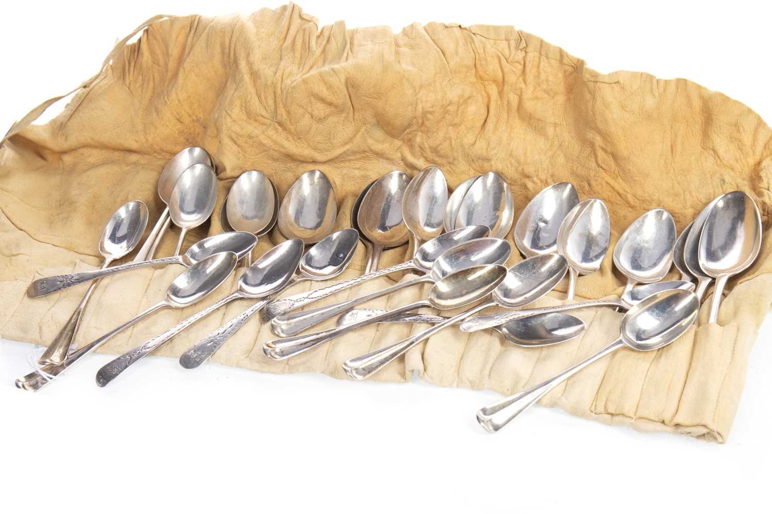 Lot 832 - A SET OF ELEVEN REGENCY SILVER TEASPOONS ALONG WITH OTHER TEASPOONS