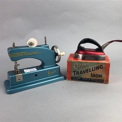 Lot 198 - A VULCON JUNIOR SEWING MACHINE AND A CLEM TRAVELLING IRON