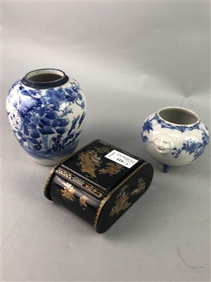 Lot 116 - A JAPANESE IMARI DISH, TWO VASES AND OTHER ITEMS