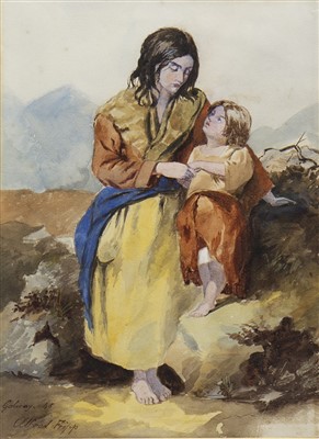 Lot 521 - GALWAY WOMAN WITH CHILD, A WATERCOLOUR BY ALFRED DOWNNG FRIPP