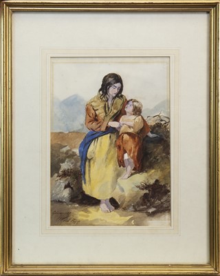 Lot 521 - GALWAY WOMAN WITH CHILD, A WATERCOLOUR BY ALFRED DOWNNG FRIPP