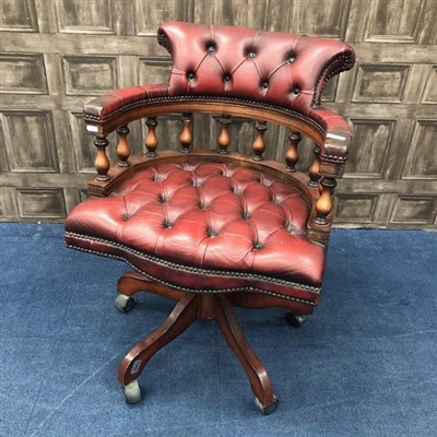 Lot 72 - AN OXBLOOD CHESTERFIELD CAPTAINS OFFICE CHAIR