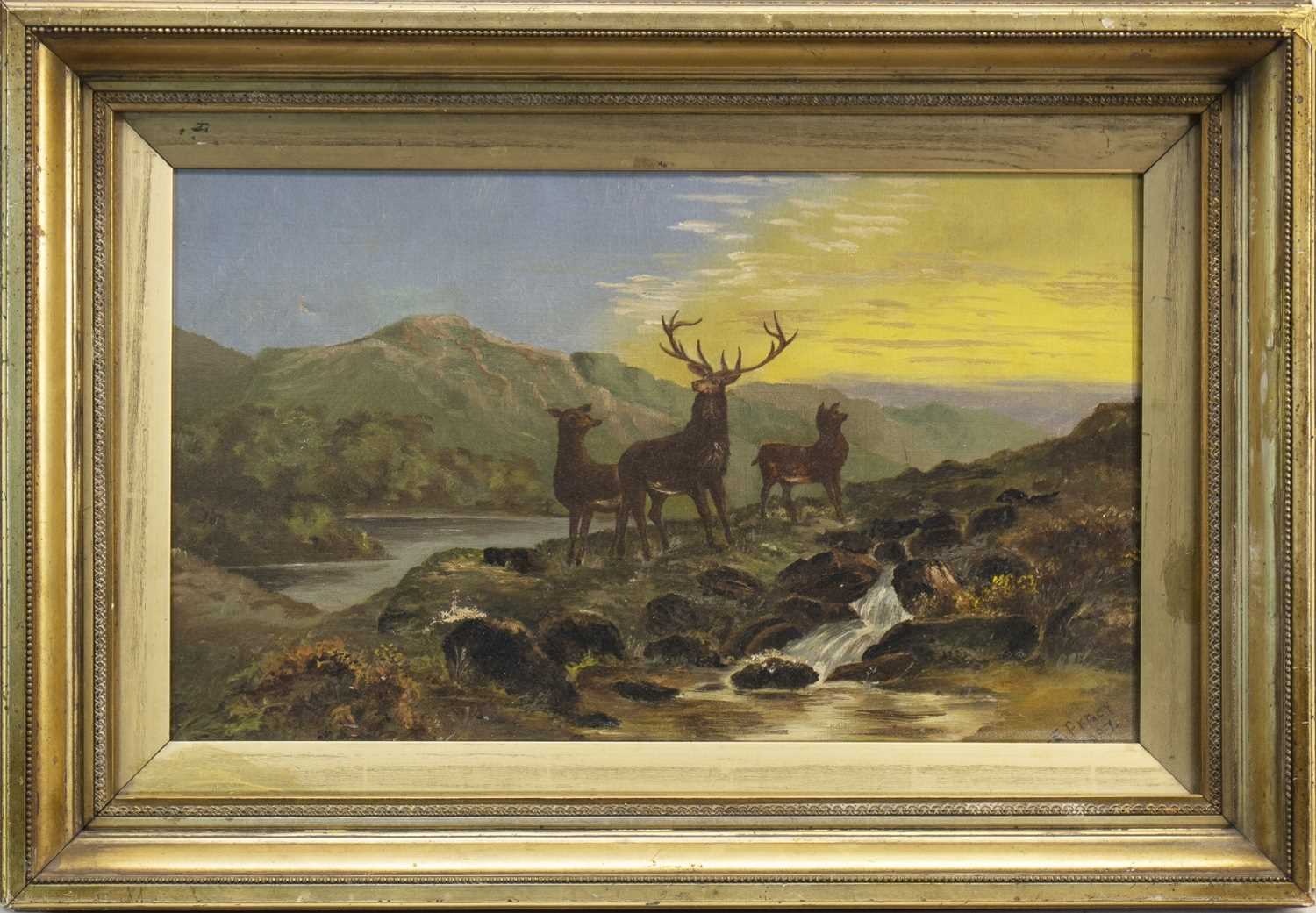 Lot 689 - STAG AND HINDS ON A MOUNTAIN RIDGE, AN OIL