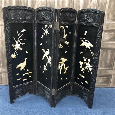 Lot 15 - A CHINESE EBONISED WOOD INLAID SCREEN
