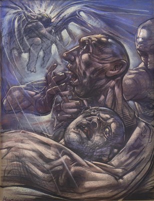 Lot 687 - DILIGENT REAPER, A PASTEL BY PETER HOWSON