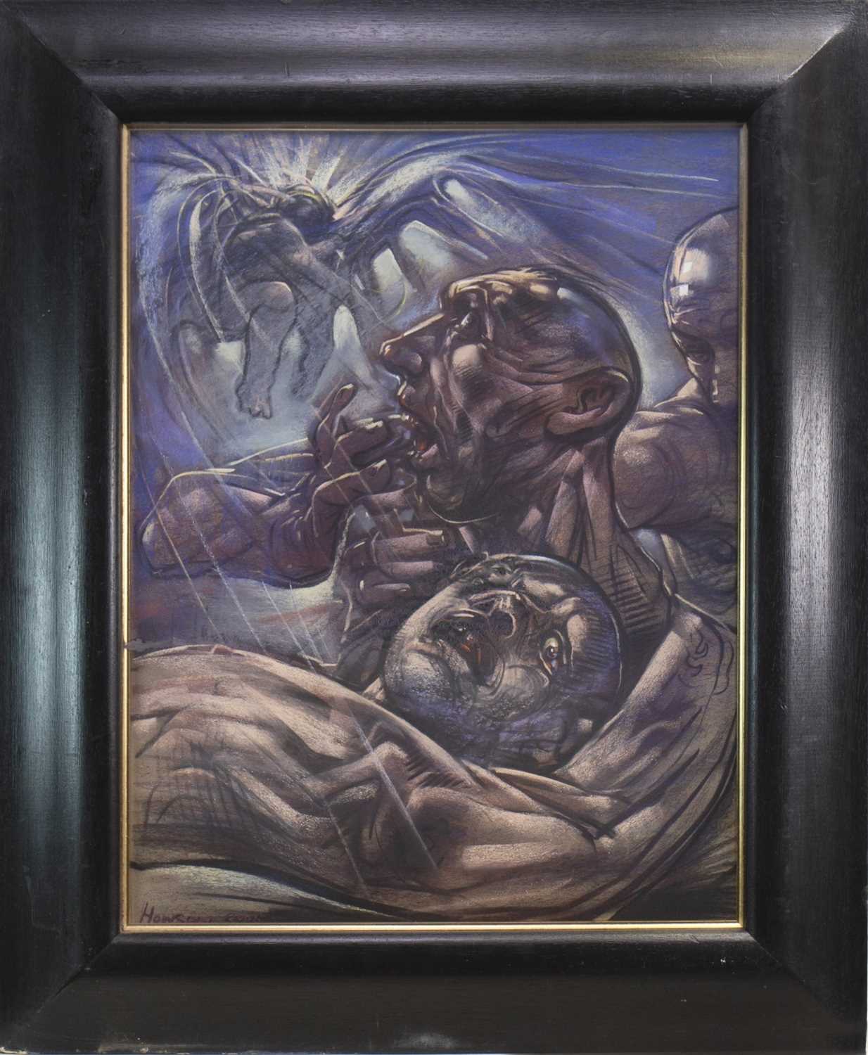 Lot 687 - DILIGENT REAPER, A PASTEL BY PETER HOWSON