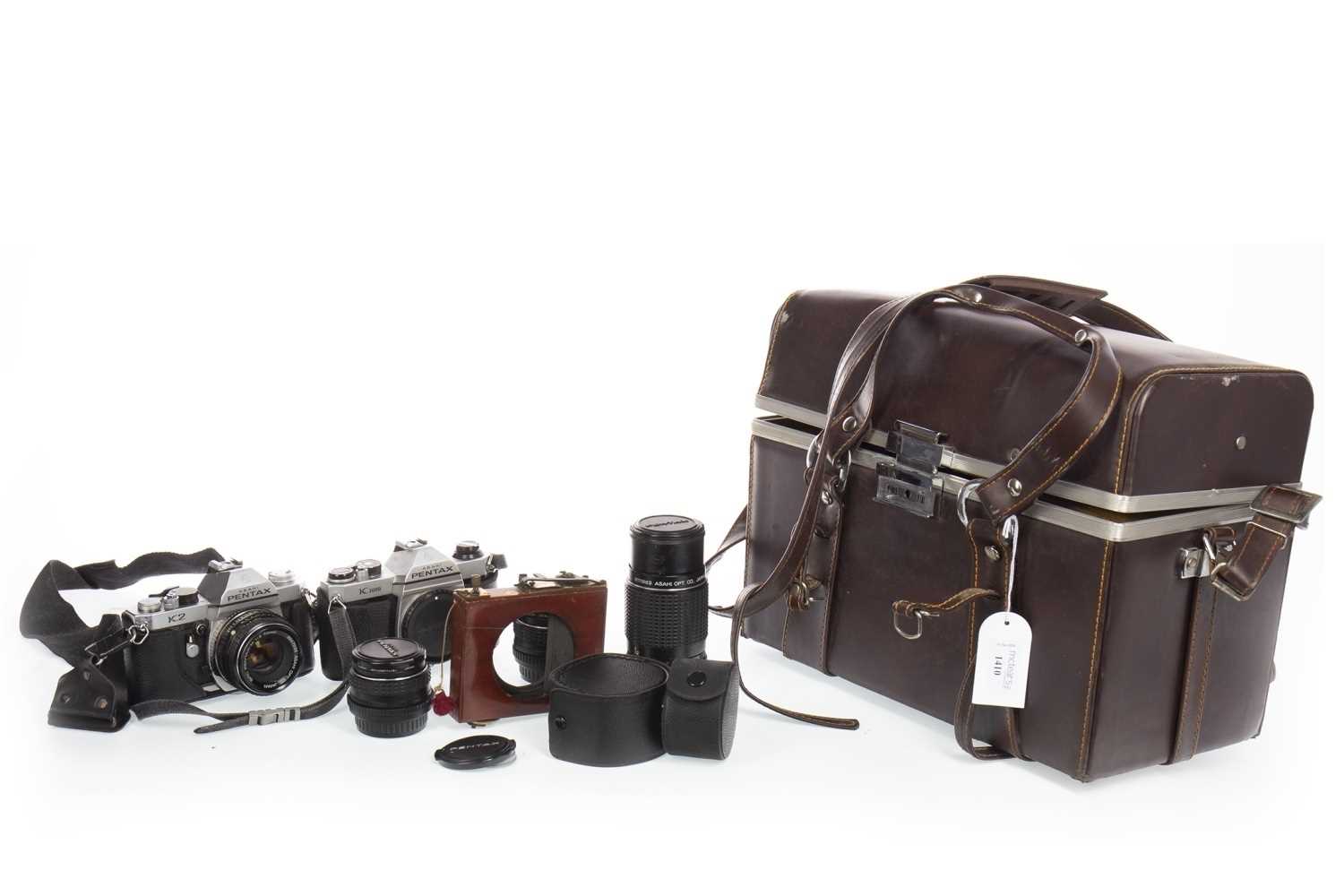 Lot 1110 - A LOT OF TWO ASAHI PENTAX CAMERAS WITH VARIOUS LENSES
