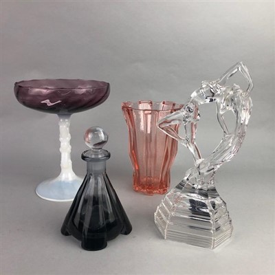 Lot 14 - AN ART DECO STYLE GLASS FIGURE AND OTHER GLASSWARE