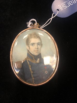 Lot 857 - A PORTRAIT MINIATURE OF A NAVAL OFFICER, IN THE MANNER OF GEORGE ENGLEHEART