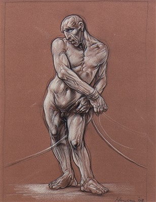 Lot 734 - ECCE HOMO, A CONTE ON PAPER BY PETER HOWSON