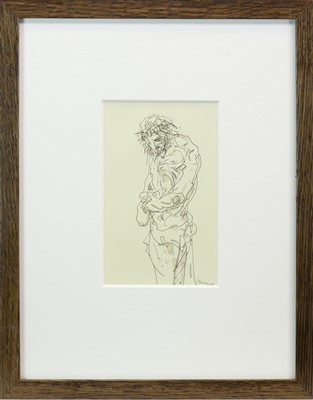 Lot 773 - THE DISCIPLE, AN INK AND WASH BY PETER HOWSON