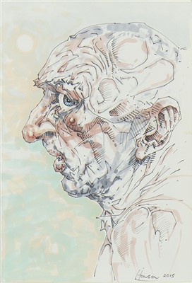 Lot 775 - PROFILE, AN INK AND WASH BY PETER HOWSON