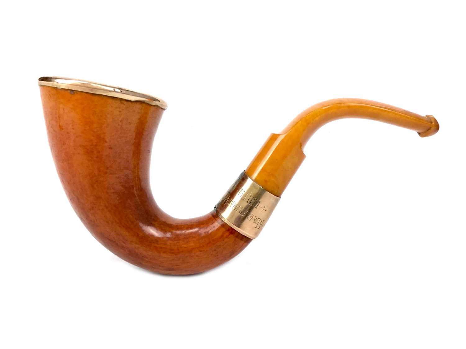 Lot 809 - AN EDWARDIAN GOLD MOUNTED MEERSCHAUM AND AMBER PIPE