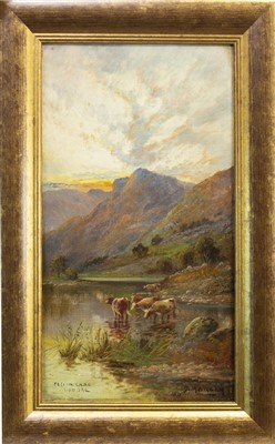 Lot 102 - SCOTTISH LOCH WITH CATTLE, AN OIL BY DAVID MORGAN