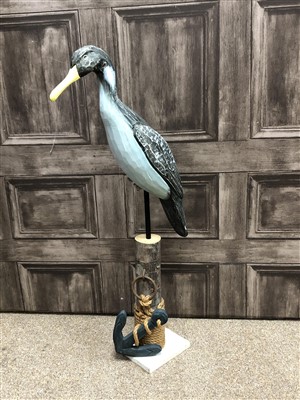Lot 274 - A RETRO STYLE TABLE LAMP AND A CARVED WOOD FIGURE OF A DUCK