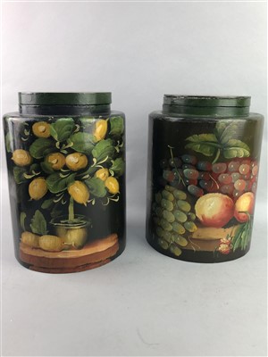 Lot 145 - TWO CYLINDRICAL TEA CANISTERS AND OTHER CERAMICS