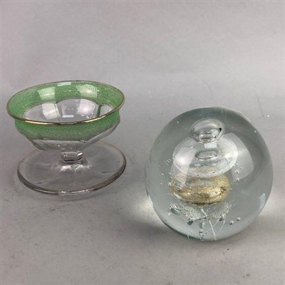 Lot 211 - A LOT OF SIX GLASS SUNDAE DISHES, PAPERWEIGHT AND TWO GLASS SWANS