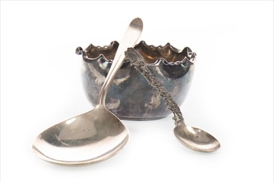 Lot 829 - A SILVER BOWL ALONG WITH TWO SPOONS