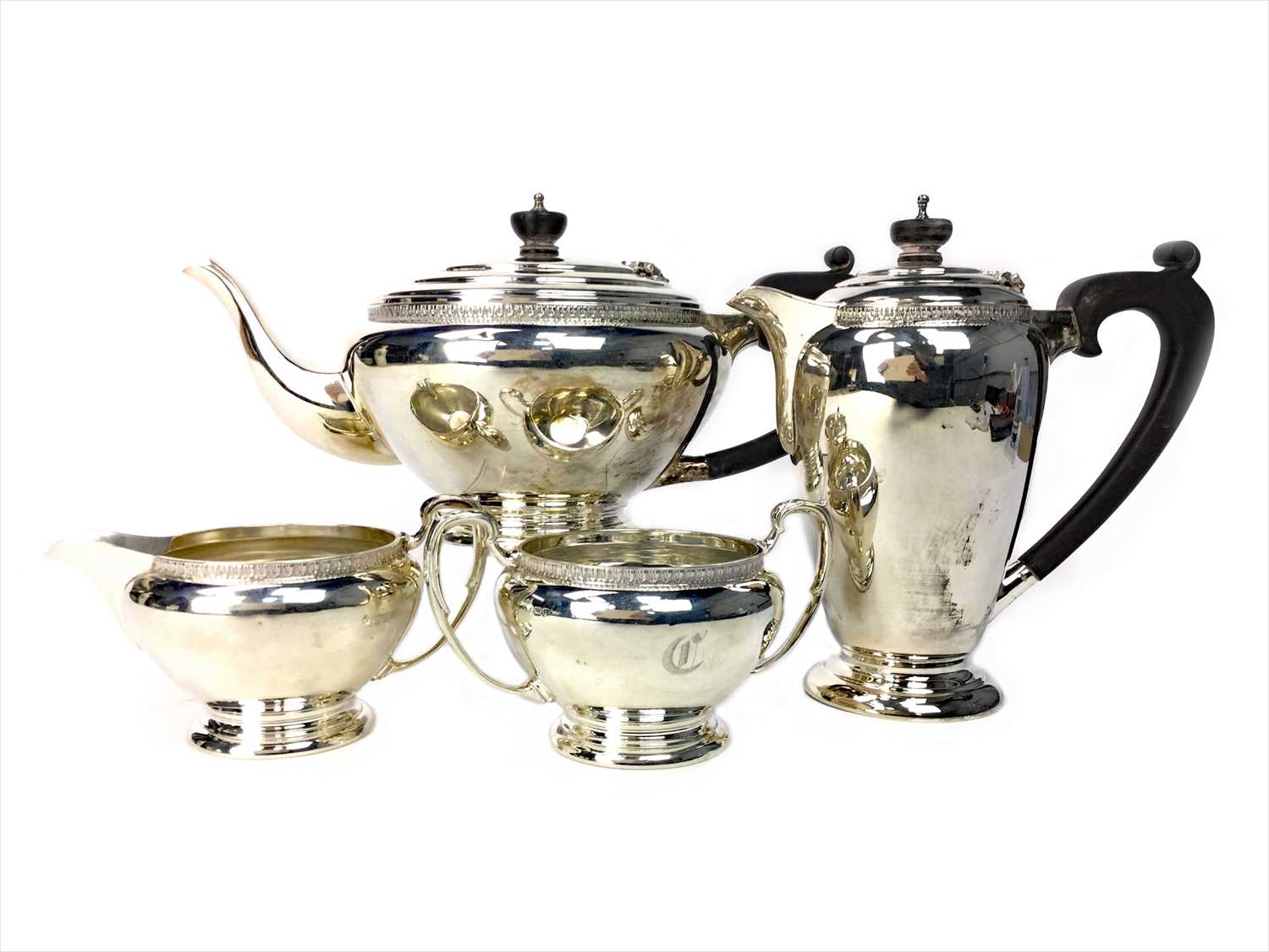Lot 834 - A SILVER FOUR PIECE TEA AND COFFEE SERVICE