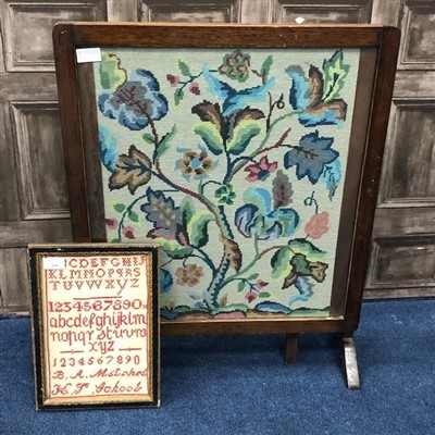 Lot 214 - AN EARLY 20TH CENTURY SAMPLER AND A FIRE SCREEN