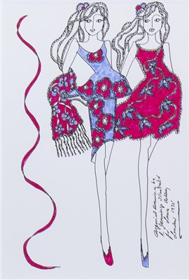 Lot 742 - ORIGINAL ILLUSTRATION OF DESIGNS FOR LAURA ASHLEY, BY ROZ JENNINGS