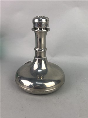 Lot 222 - A SILVER PLATED SHIPS DECANTER ALONG WITH GLASS AND METALWARE