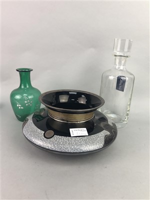 Lot 222 - A SILVER PLATED SHIPS DECANTER ALONG WITH GLASS AND METALWARE