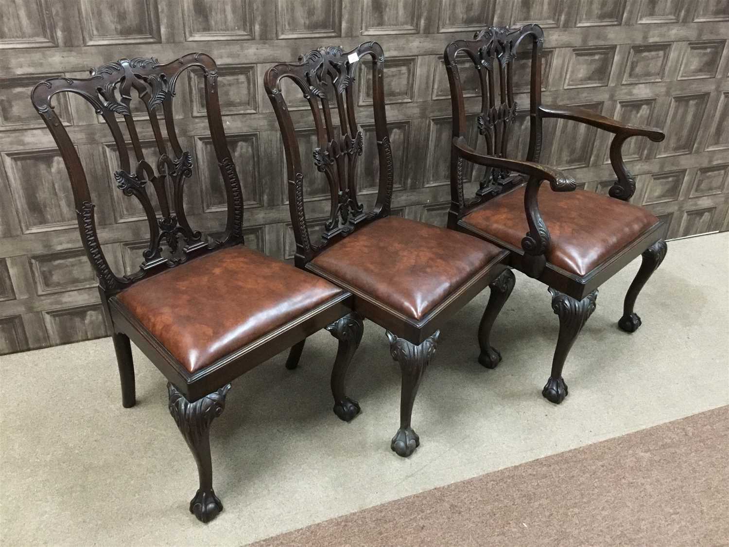 Lot 879 - AN ATTRACTIVE SET OF SIX 19TH CENTURY ‘CHIPPENDALE’ DINING CHAIRS