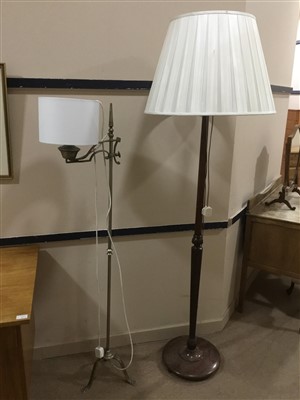Lot 395 - A MAHOGANY STANDARD LAMP AND ANOTHER LAMP