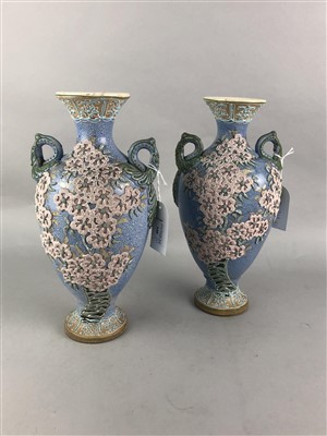 Lot 346 - A PAIR OF JAPANESE DOUBLE HANDLED VASES